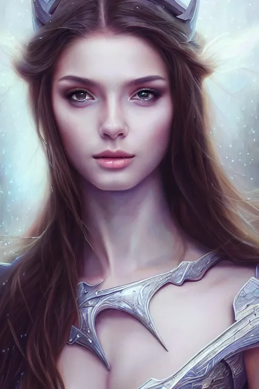 Image similar to a photorealistic painting of an attractive young girl, partially clothed in ethereal armor emitting psychic powers, beautiful bone structure, perfectly proportioned face, perfect eyes, intricate, elegant, highly detailed, hyper detailed, trending on tumblr, by artgerm, by loish, fantasy scene, fantasy aesthetic, trending on Artstation