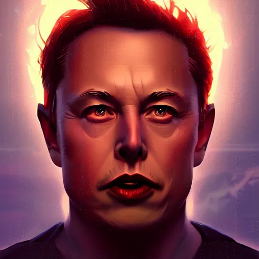 Image similar to Elon Musk as the Final Boss character, mattepainting concept Blizzard pixar maya engine on stylized background splash comics global illumination lighting artstation lois van baarle, ilya kuvshinov, rossdraws