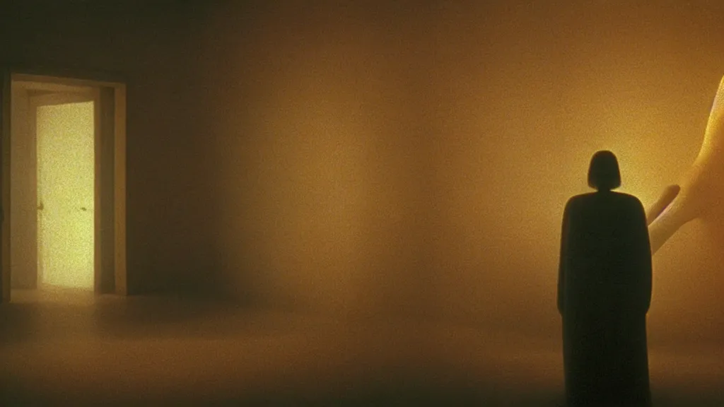 Image similar to a giant hand made of wax and water floats through the living room, film still from the movie directed by Denis Villeneuve with art direction by Zdzisław Beksiński, wide lens