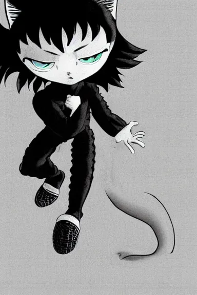 Image similar to attractive little boy in cat suit, black and white artwork made by kentaro miura and yoshihiro togashi and ilya kuvshinov