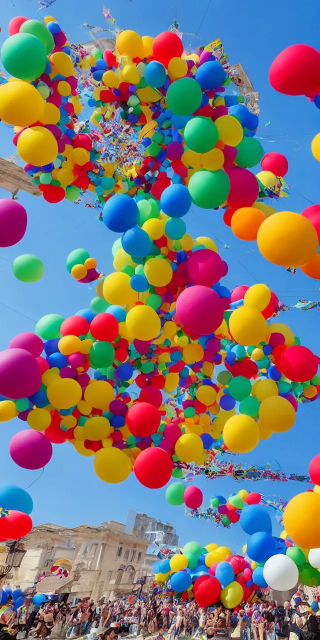 Prompt: roman celebration parade balloons colorful midday, realistic, unreal engine