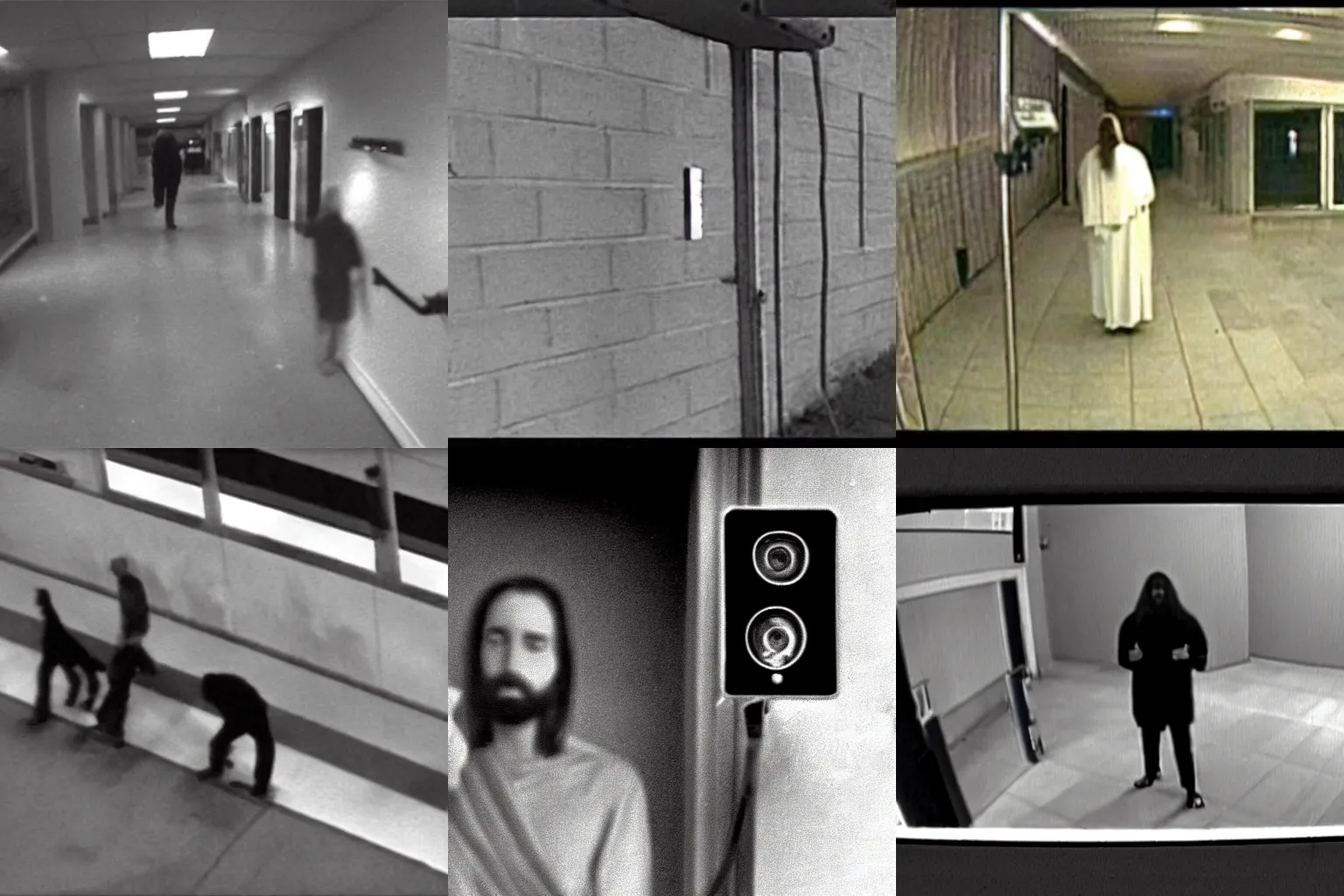 Prompt: jesus christ caught on cctv security camera footage