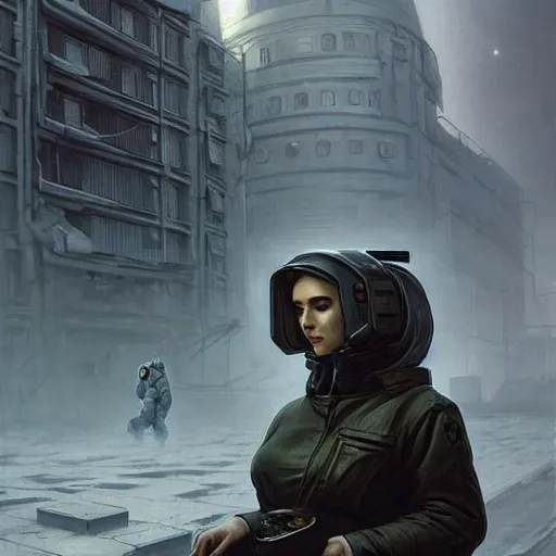 Image similar to A cyberpunk gopnik on the street of a Soviet city on the moon, Norilsk, sci-fi, fantasy, intricate, very very beautiful, elegant, highly detailed, digital painting, artstation, concept art, smooth, sharp focus, illustration, art by artgerm and greg rutkowski and alphonse mucha