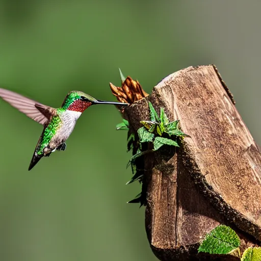 Image similar to beautiful hummingbird drinking from a marijuana plant, wildlife photography, highly detailed, high quality, 8 k, soft lighting,