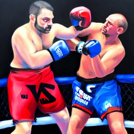 Image similar to viktor orban fighting mma, oil painting