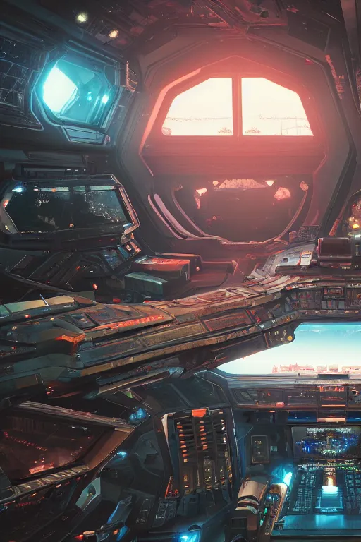 Image similar to the command bridge of a space cruiser, sci - fi setting, intricate details, intricate textures, warm lighting, vivid colors, realistic octane render, hyper realistic render, volumetric shading, depth of field, raytracing, 8 k,
