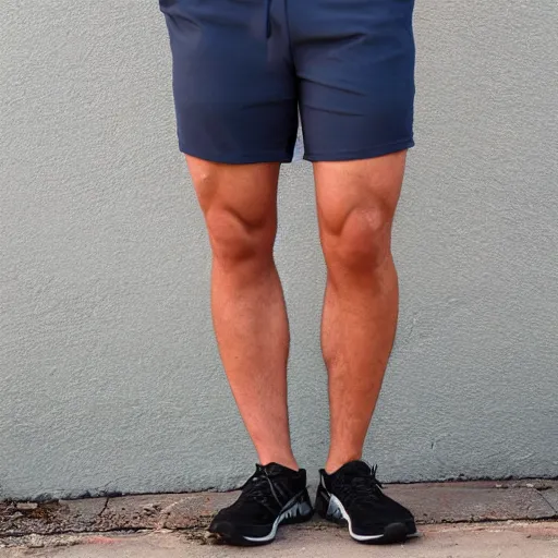 Image similar to full body photograph of 2 4 year old male, strong athletic build, 5 inch inseam shorts