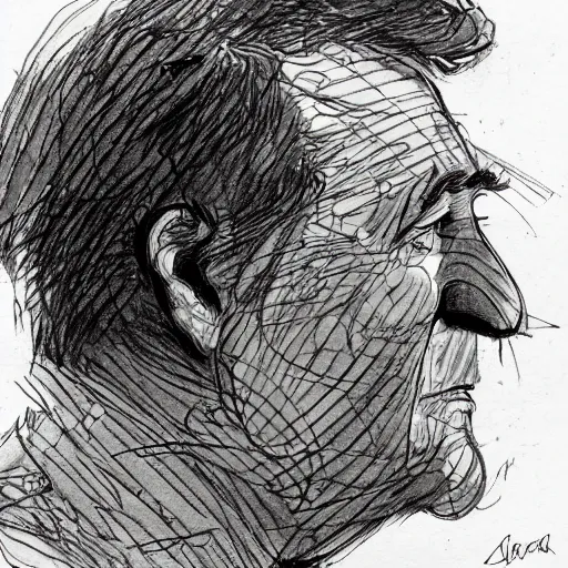 Image similar to a realistic yet scraggly portrait sketch of the side profile of a stern and sophisticated james lee, trending on artstation, intricate details, in the style of frank auerbach, in the style of sergio aragones, in the style of martin ansin, in the style of david aja, in the style of mattias adolfsson