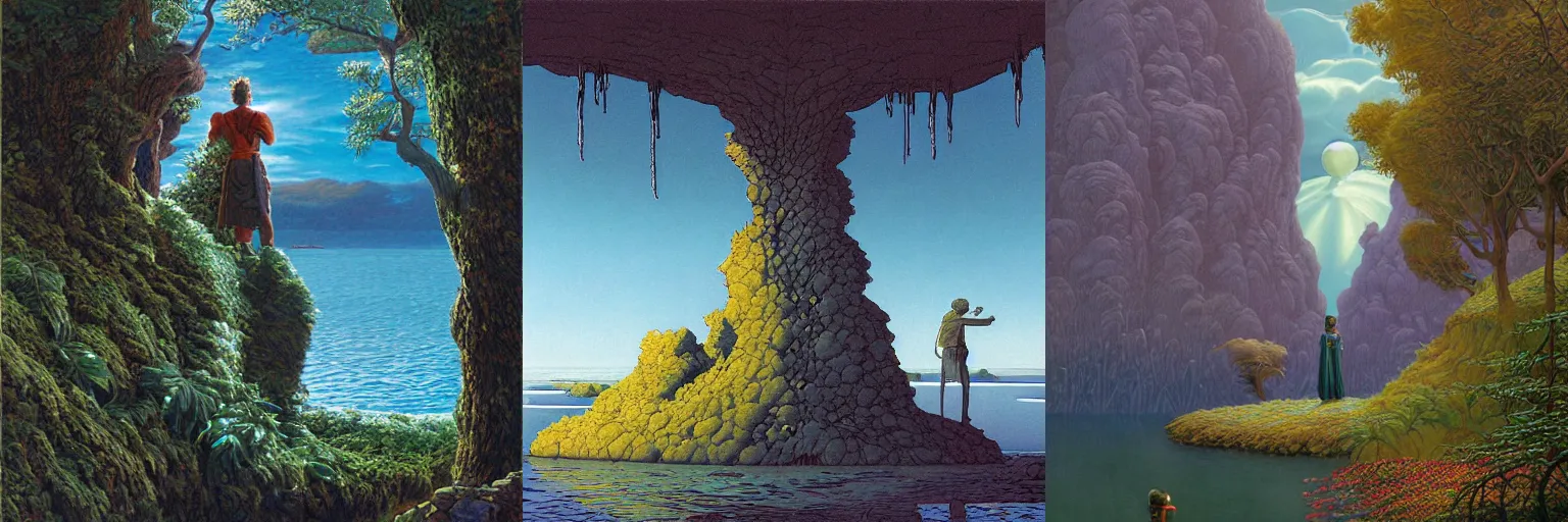 Prompt: A scene with a character in a scenic place by Michael Whelan