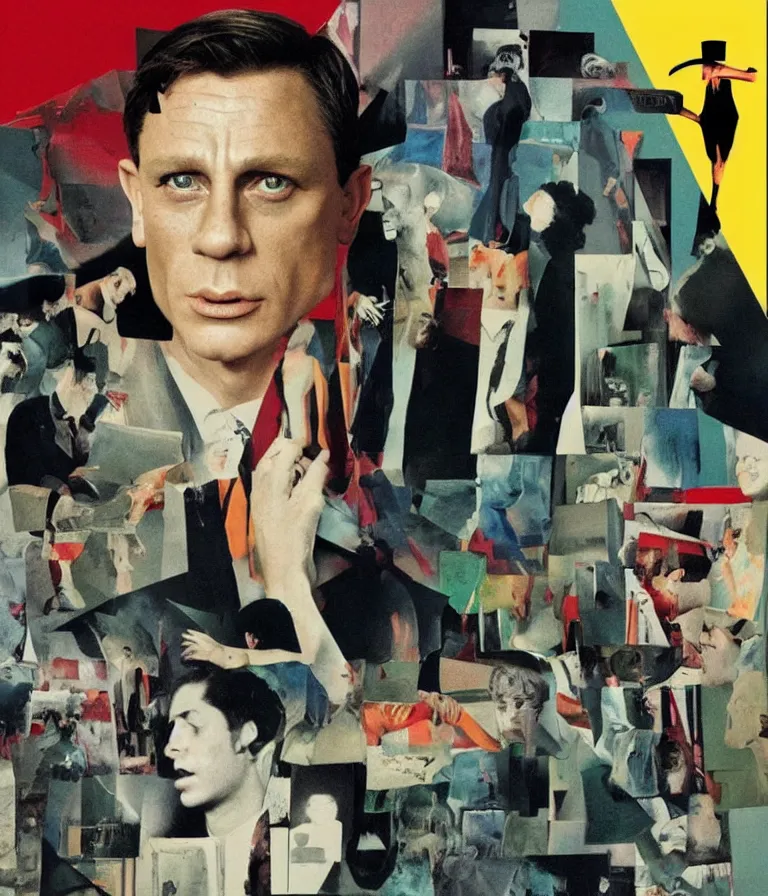 Image similar to Beautiful colorful Minimalist!!!!!! Horror Movie Poster made for the film Kafka's Denunciation on the Bridge (1997) Starring Daniel Craig transforming into A Poltergeist, minimalist photo collage and oil painting by David Cronenberg and Man Ray, Vivid color trending on artstation Cinematic lighting minimalist! !collage 8k