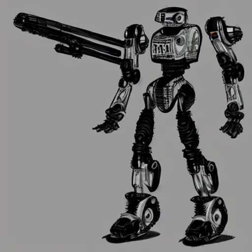 Prompt: concept art of a combat robot with a 2 0 mm autocannon, ultra high detail, photorealistic, uncropped