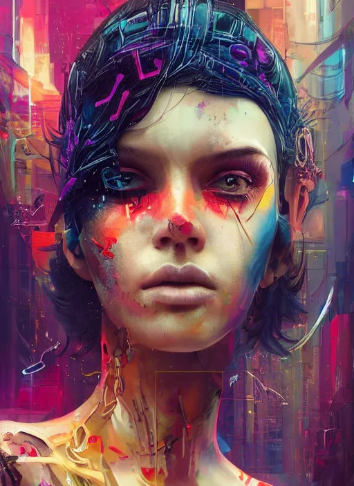 Prompt: beautiful portrait of Lofi cyberpunk jaydayoungan, by Tristan Eaton, Stanley Artgermm, Tom Bagshaw, Greg Rutkowski, Carne Griffiths. trending on DeviantArt, face enhance, hyper detailed, trending on Artstation, 8k, masterpiece, graffiti paint, fine detail, full of color, intricate detail, golden ratio illustration