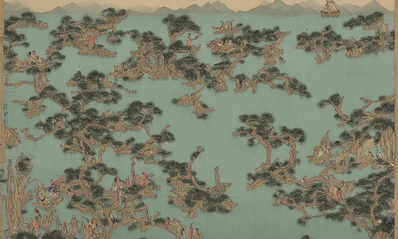 Image similar to Contemporary artwork illustrating the West Lake of Hangzhou during the Tang Dynasty.