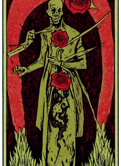 Image similar to tarot card :: horror :: vampire :: blood and roses