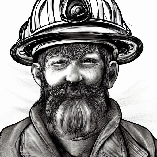 Image similar to An old man with a ginger beard, wearing a fire fighters helmet, highly detailed, digital art, sharp focus, trending on art station, anime art style