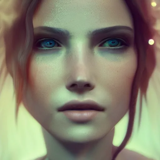 Image similar to portrait art of female angel, art by alessio albi 8 k ultra realistic, angel wings, lens flare, atmosphere, glow, detailed, intricate, full of colour, led lighting, trending on artstation, 4 k, hyperrealistic, focused, extreme details, unreal engine 5, masterpiece