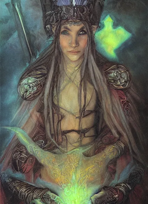 Image similar to portrait of young female sorceress of the endtimes, beautiful! coherent! dungeons and dragons character, by brian froud, strong line, cool night color, high contrast