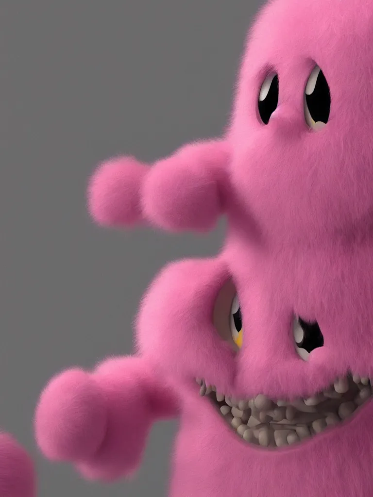 Image similar to “realistic pinkie the ghost from pac man rendered in 3d, fuzzy, furry, pixar, ultradetailed, octane render, epic”