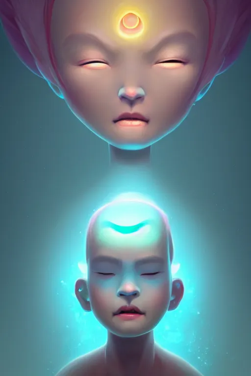 Image similar to super cute Bioluminescent an exhausted deity character concept, single head, no double head, soft light, soft mood, realistic body features and face, illustration, painting oil on canvas by Elena Zhurikhina and Goro Fujita and Charlie Bowater, octane render trending on artstation, 4k, 8k, HD