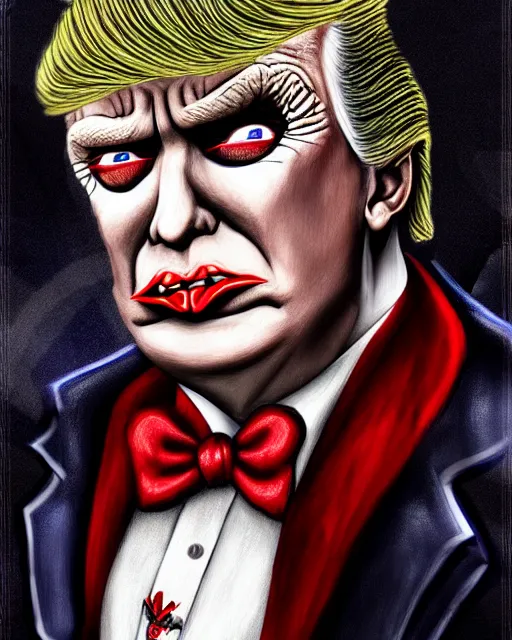 Image similar to dracula donald trump, character portrait, close up, concept art, intricate details, highly detailed in the style of otto dix