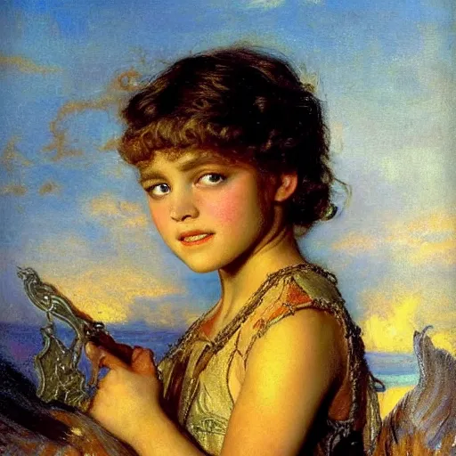Image similar to portrait of a victorious young girl covered in blood in a golden light, highly detailed painting by gaston bussiere and j. c. leyendecker 8 k