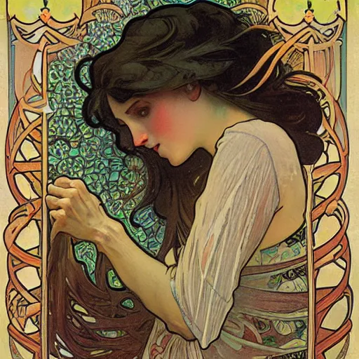 Prompt: fall, painted by alphonse mucha