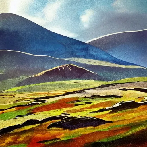 Image similar to the mountains of mourne in ireland, stylistic, beautiful artwork