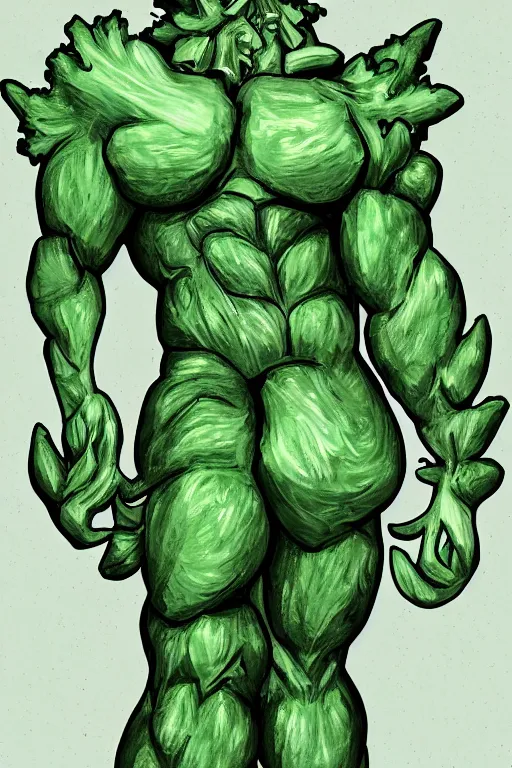 Image similar to ripped broccoli man, full body, human figure, highly detailed, digital art, sharp focus, trending on art station, anime art style