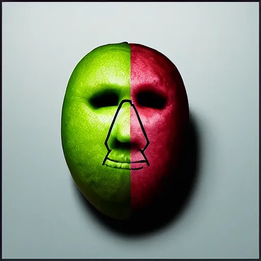 Prompt: half man half melon, killer, knife, dark and moody