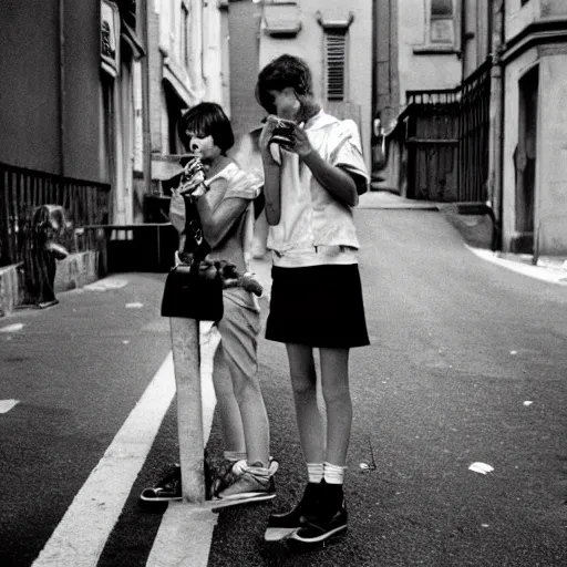 Prompt: photograph of british youth smoking a joint in a city street, in the style of karen knorr