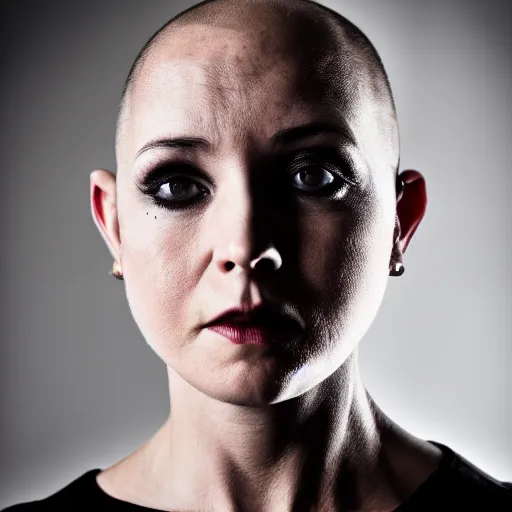 Prompt: professional photo of an beautiful skinhead woman, high definition, 8k