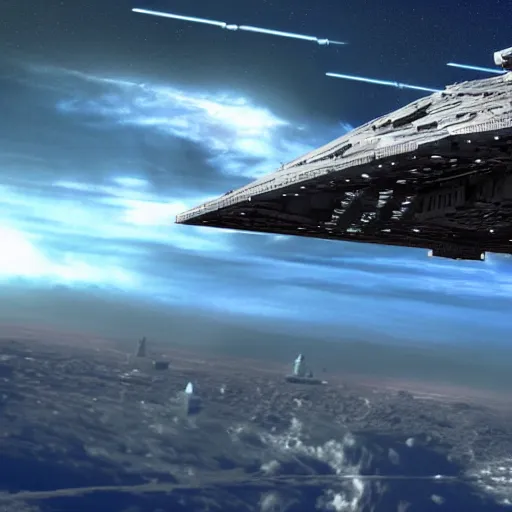 Prompt: imperial star destroyer over city, realistic, concept art