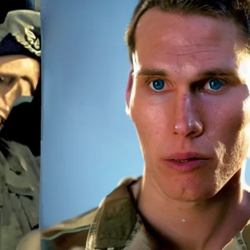 Prompt: Live Action Still of Jerma in Full Metal Jacket, real life, hyperrealistic, ultra realistic, realistic, highly detailed, epic, HD quality, 8k resolution, body and headshot, film still