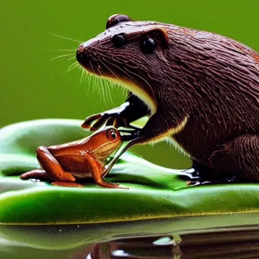 Image similar to “ a beaver eating a frog, animated ”