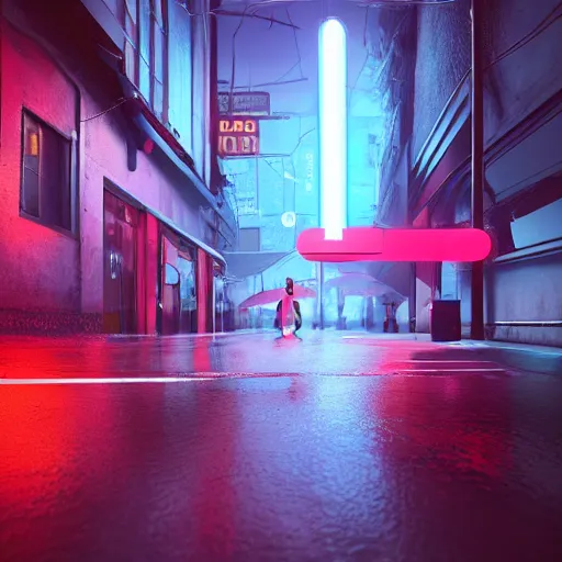 Image similar to improbable neon, electric, character art made out of rain, trending on artstation, epic composition, emotional, beautiful, rendered in octane, unreal engine, depth of field, ray tracing, highly detailed, realistic