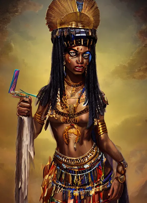 Image similar to cleopatra as a voodoo priestess, detailed digital art, trending on Artstation