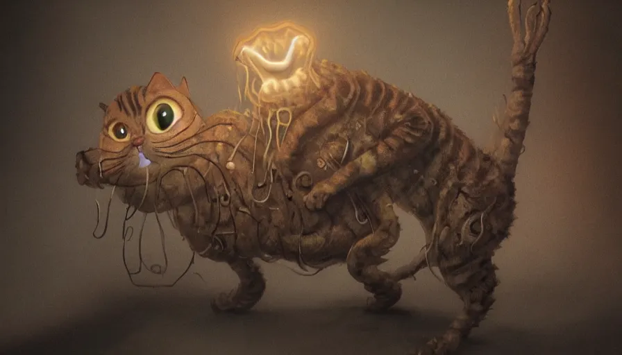 Image similar to garfield the cat as an eldritch monster, body horror, cinematic lighting, dark aesthetic