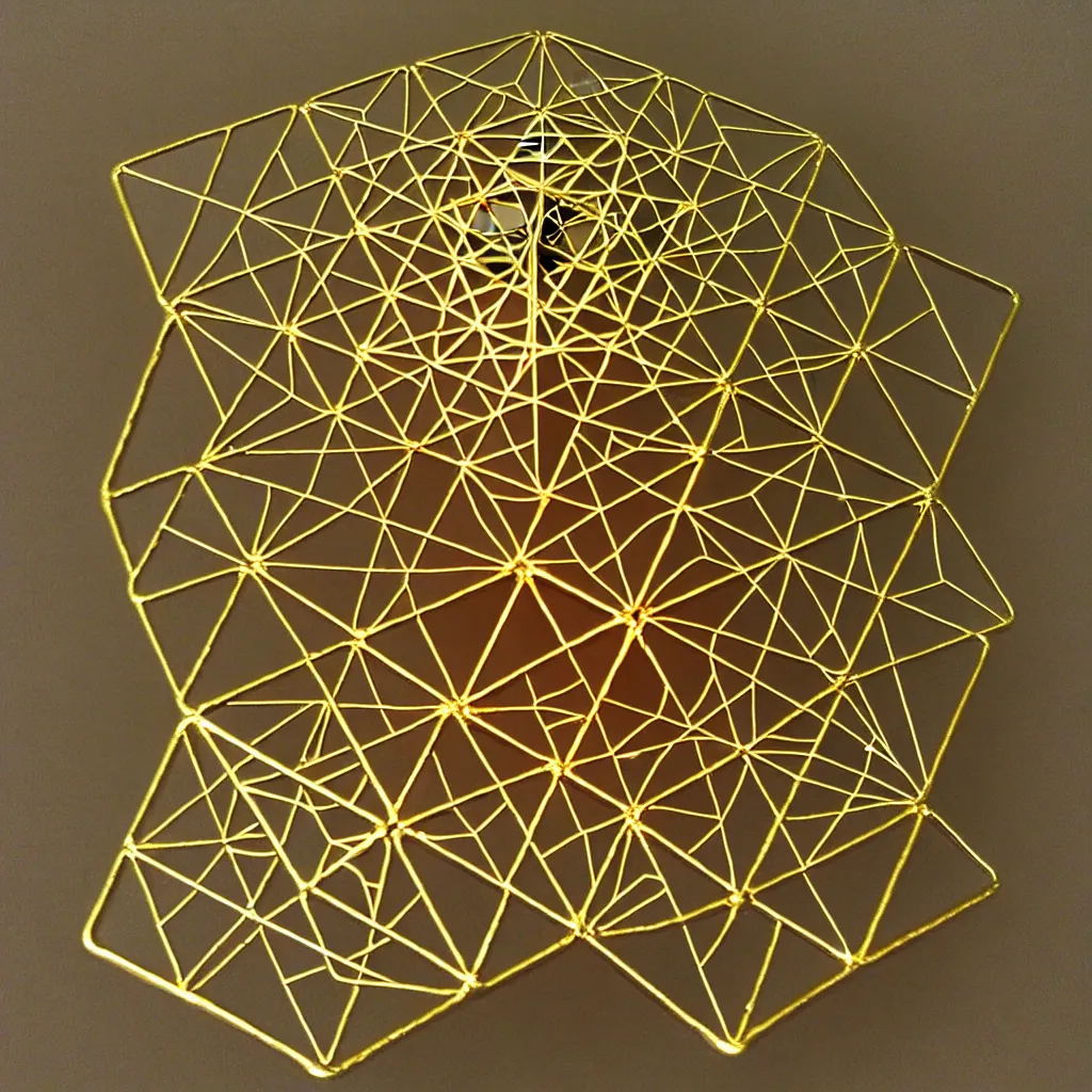 Prompt: symmetrical sacred geometry metatron's cube made out of reflective metallic gold