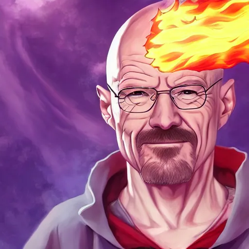 Prompt: portrait of walter white wielding the five elements of magecraft, fire earth water wind void, anime fantasy illustration by tomoyuki yamasaki, kyoto studio, madhouse, ufotable, trending on artstation