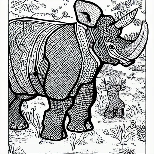 Image similar to children's colouring in book rhino