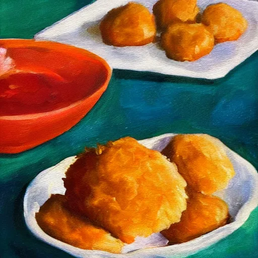 Prompt: A painting of a chicken nugget