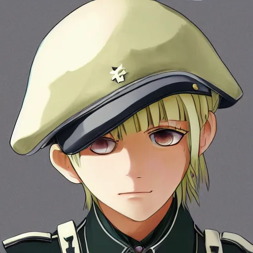 Image similar to beautiful little blonde boy in nazi uniform. made in abyss art style, inspired by kris from deltarrune, cute detailed artwork, anatomically correct, soft details, ilya kuvshinov, reflection, perfect composition, portrait, illumination, digital art, detailed anime soft face, symmetrical face, western comic, illustration, realistic