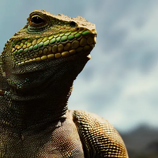 Image similar to A Movie Still of A Lizard In Lizard-Themed Armor, Realistic, 8k, exquisite detail, cinematic