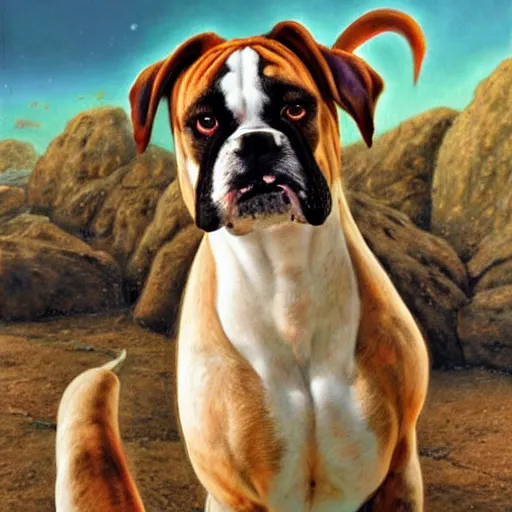 Image similar to a Boxer dog, by Mark Brooks, Donato Giancola, Victor Nizovtsev, Scarlett Hooft Graafland, Chris Moore