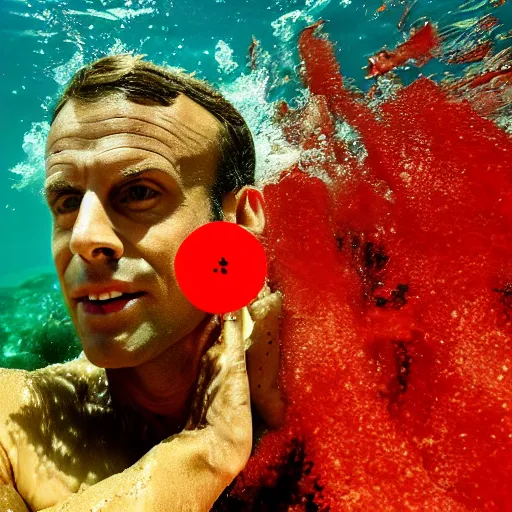 Prompt: Emmanuel Macron swimming in the red sea, 50mm photography, high quality, 4K