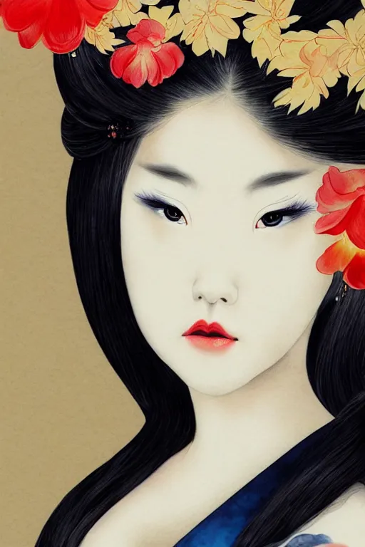 Image similar to sensual and very seductive geisha, digital art, 8k, character, realistic, portrait, photorealism, japan watercolour, masterpiece art