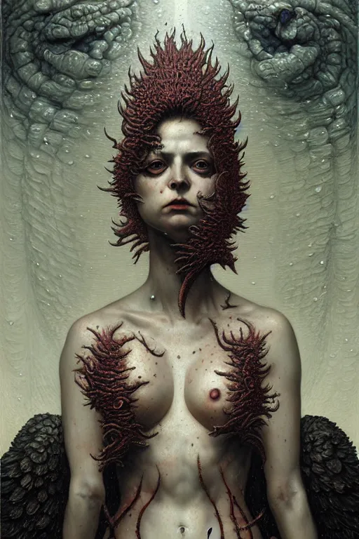 Prompt: baroque lilith the mother of all monsters angry, raining ash, fine art masterpiece, highly detailed dino valls wayne barlowe machiej kuciara, dramatic lighting, long shot, wide angle, uhd 8 k, sharp focus