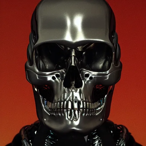 Prompt: skull of t-800 from Terminator, octane render, cgsociety, 4K, symmetrical