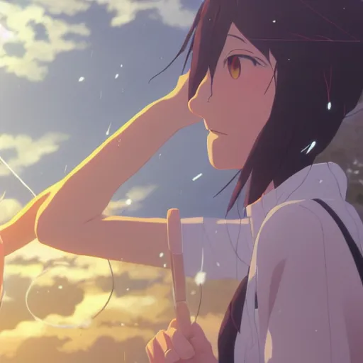 Prompt: the girl is casting a magic array,by Makoto Shinkai
