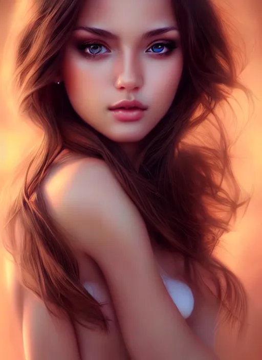 Image similar to a gorgeous female photo, professionally retouched, soft lighting, half body shot, realistic, smooth face, perfect eyes, symmetrical, wide angle, sharp focus on eyes, 8 k high definition, insanely detailed, intricate, elegant, art by artgerm, snow